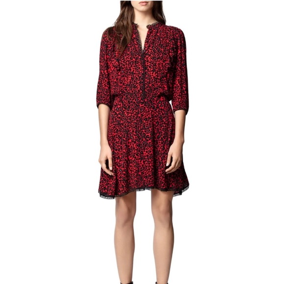 Zadig & Voltaire Remo Leopard Print Ruffled Mini Dress Women Size S Feminine - Picture 1 of 11